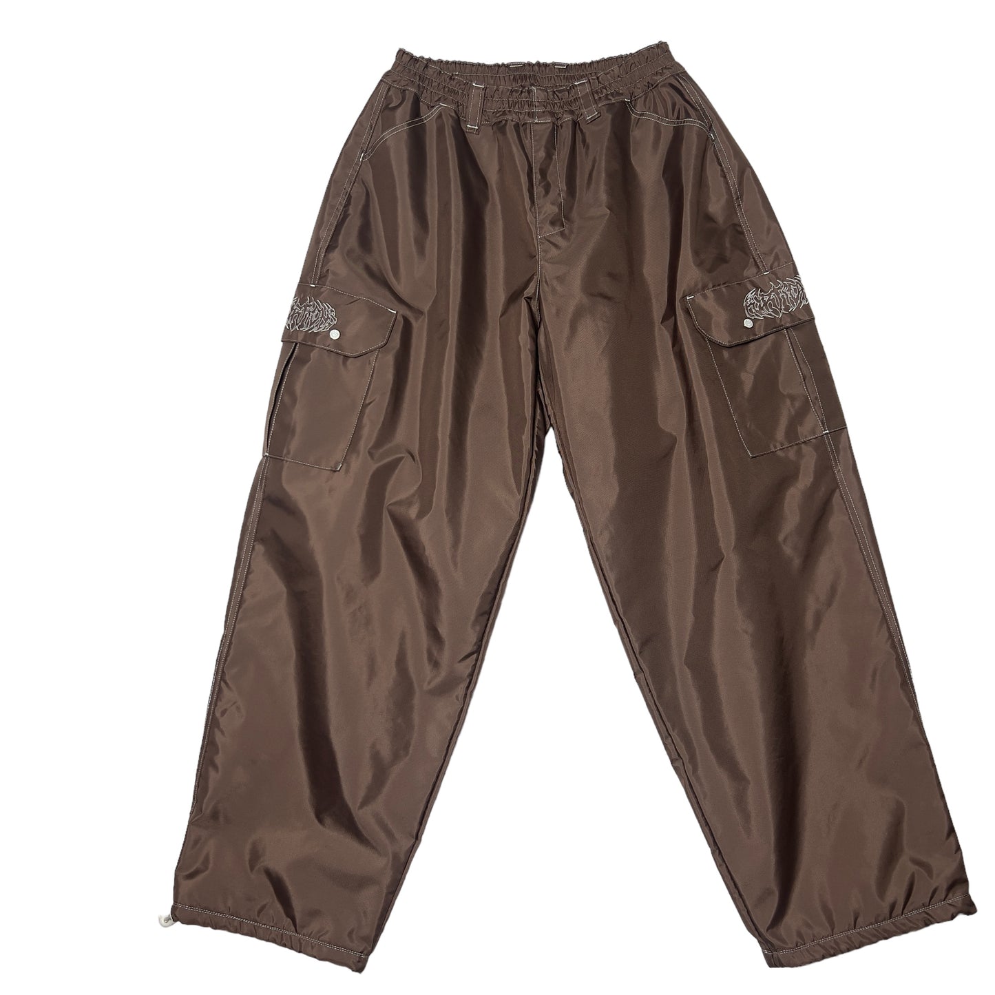 Portions Brand Hand-Made Brown Contrast Stitch Cargo Snowboard Pants Men's Large